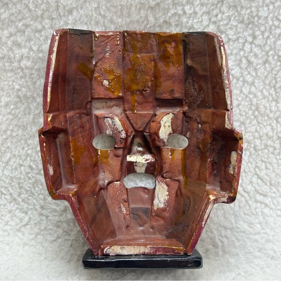 Aztec Mayan Mosaic muave black abalone burial death mask decor on stand 8.5" - Picture 11 of 15